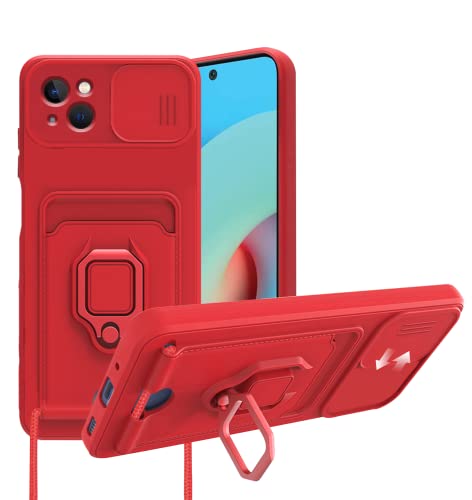 Anlalish Handyhülle für iPhone 15 Plus Hülle Schiebe Kameraschutz, Slim Cover Soft Silikon Schutzhülle iPhone 15 Plus mit Ring Halter und Tasche Bumper Brieftasche Stoßfest Luxury Case (Rot) von Anlalish