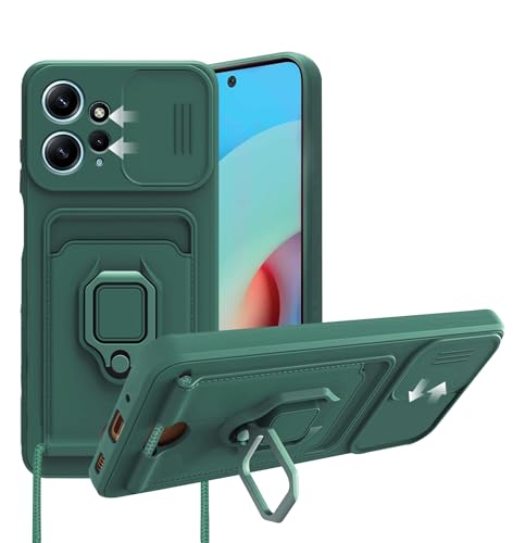 Handyhülle für Redmi Note 12 4G Hülle Schiebe Kameraschutz, Slim Cover Soft Silikon Schutzhülle Xiaomi Redmi Note 12 4G mit Ring Halter und Tasche Bumper Brieftasche Stoßfest Luxury Case (Grün) von Anlalish