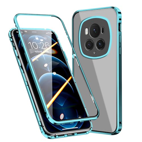 für Honor Magic 6 Pro Hülle 360 Grad Schutz, Handyhülle Honor Magic 6 Pro Magnetische Adsorption Stoßfest Case, Anti Peeping Glas Schutzhülle Transparent Kratzfest Luxury Slim Cover (Blau) von Anlalish