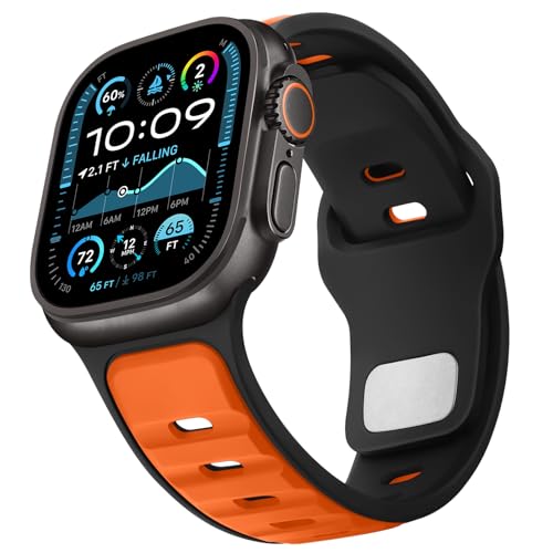 Anlinser Armband Kompatibel mit Apple Watch Armband 49mm 46mm 45mm 44mm 42mm, Sport Band Ersatzbänder Kompatibel mit Apple Watch Ultra 2/Ultra Serie 10 9 8 7 6 5 4 SE, Schwarz-Orange von Anlinser