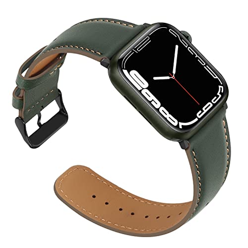 Anlinser Lederband Kompatibel mit Apple Watch Armband 45mm 44mm 42mm 41mm 40mm 38mm, Ersatzbänder für Damen Herren Kompatibel mit iWatch Ultra 2 Serie 9 8 7 6 5 4 3 SE(41mm/40mm/38mm, Dunkelgrün) von Anlinser