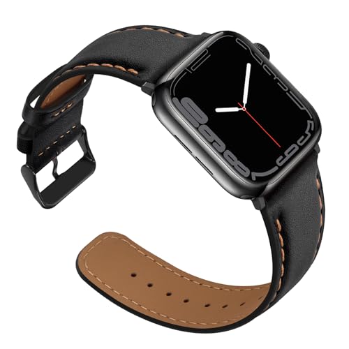 Anlinser Lederband Kompatibel mit Apple Watch Armband 49mm 46mm 45mm 44mm 42mm 41mm 40mm, Ersatzbänder für Damen Herren Kompatibel mit iWatch Ultra 2 Serie 10 9 8 7-1 SE (42/41/40/38mm, Schwarz) von Anlinser