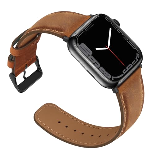 Anlinser Lederband Kompatibel mit Apple Watch Armband 49mm 46mm 45mm 44mm 42mm 41mm 40mm, Ersatzbänder für Damen Herren Kompatibel mit iWatch Ultra 2 Serie 10 9 8 7-1 SE (49/46/45/44/42mm, Hellbraun) von Anlinser