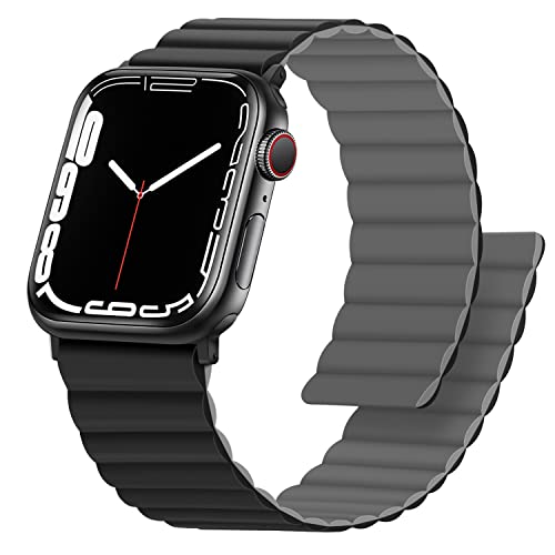 Anlinser Magnetbänder Kompatibel mit Apple Watch Armband 49/46/45/44/42/41/40/38mm, Doppelseitiges Wendbares Silikon-Ersatzband für iWatch Ultra 2 Serie 10/9/8/7/6-1 SE(42/41/40/38, Schwarz/Grau) von Anlinser