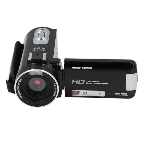 30 MP 1080P-Videokamera mit 18-fachem Digitalzoom-Camcorder für YouTube Kids, 3,0-Zoll-IPS-Bildschirmrekorder mit 270-Grad-Drehung, Nachtsicht, 2 Batterien und Mikrofon (Black) von Annadue