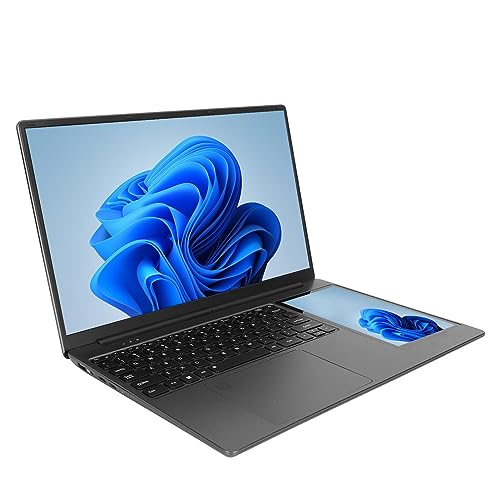 Annadue 15,6 Zoll UHD Doppelbildschirm Laptop für Win 11, 7 Zoll Touchscreen Laptop mit Kamera, 16 GB RAM, 2,9 GHz Quad Core 7000mAh. 100 240V (16+128G EU-Stecker) von Annadue