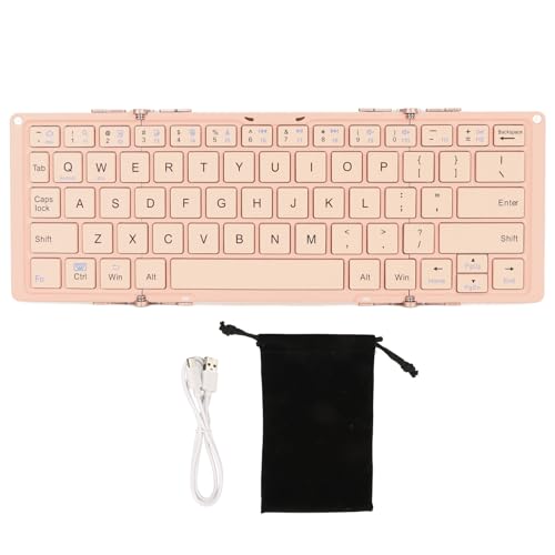 Annadue Faltbare Bluetooth Tastatur, Tragbare Tastatur mit Konkavem Fingerspitzen Design, Faltbare Taschentastatur für Mobiltelefone, Kabellos Externe Laptops (PINK) von Annadue