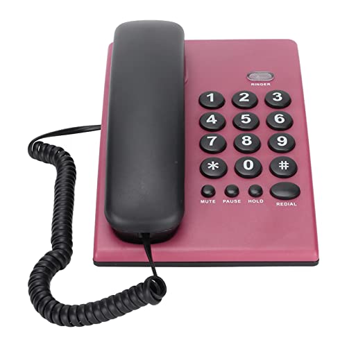 Annadue KX-T504 Schnurgebundenes Telefon für Home Office, Fashion Desktop Festnetz-Multifunktionstelefon mit Dualem Magnethörer, Einstellbarer Klingelton(Rose Rot) von Annadue