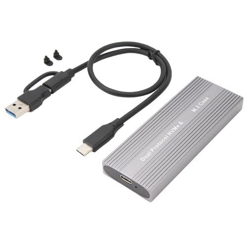 Annadue M.2 Nvme PCIE/NGFF SATA SSD Gehäuse Dual Protocol SSD Gehäuse, Typ C Hochgeschwindigkeits 10 Gbit/s HDD Gehäuse aus Metall ohne Werkzeug. (OTG-Kabel) von Annadue