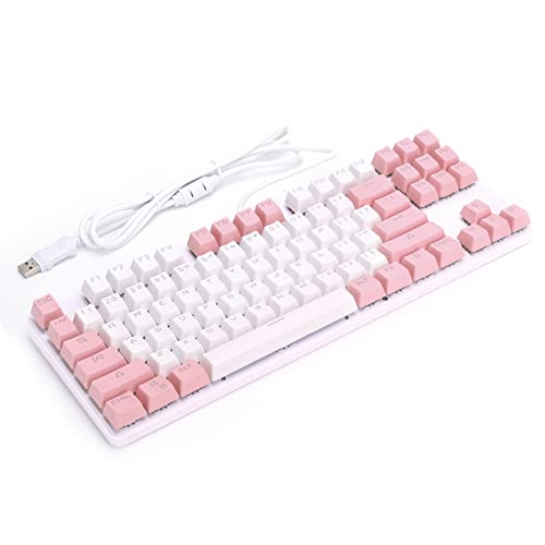 Annadue Mechanische Gaming Tastatur mit 87 Tasten, Gemischte Tastaturbeleuchtung für Windows, für Mac Desktop Laptop, Plug and Play. (Weißrosa) von Annadue