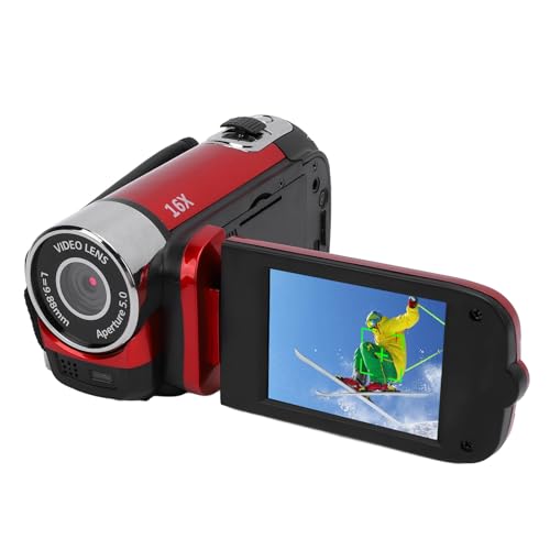 Annadue Videokamera-Camcorder, Full HD 1080P Digitaler Vlogging-Kamerarecorder, 16-facher Digitalzoom, 2,4-Zoll-Bildschirm, Fülllicht, Loop-Videoaufzeichnungs-Camcorder für (Rot) von Annadue