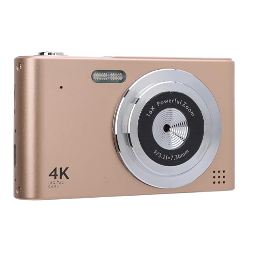 Digitalkamera, 4K 48 MP Digitale Point and Shoot Kamera mit 2,4 Zoll IPS Bildschirm, 16 fachem Zoom, Anti Shake, Kompakte Digitalkamera mit Blitz für unterwegs. (Gold) von Annadue