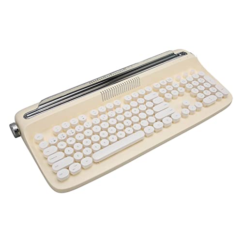 Retro-Schreibmaschinentastatur, Kabellose Bluetooth-Tastatur mit Tablet-Telefonhalter, 104 Runde Tasten, Mechanische Tastatur für Windows, Android, (Gelb) von Annadue