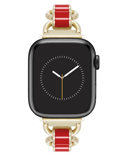 Anne Klein Modisches Kettenarmband für Apple Watch, goldfarben/rot, 38/40/41mm, WK-1020RDGP38 von Anne Klein