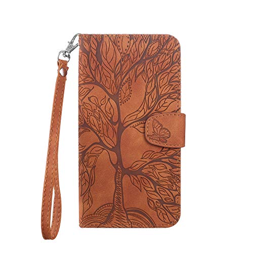 Annuo Handyhülle für Samsung Galaxy S10 5G(6.7") Hülle Tasche Case mit ständer Kartenfach Schutzhülle für Samsung Galaxy S10 5G(6.7") Lederhülle Klappbar Band Stoßfest Schmetterling Baum Braun von Annuo