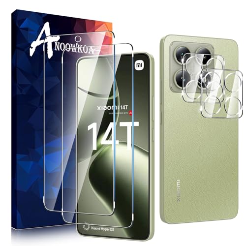 Anoowkoa Panzerglas für Xiaomi 14T Pro/Xiaomi 14T 2 Stück Displayfolie Handyfolie 9H Härte HD Klar Displayschutzfolie für Xiaomi 14T Pro und 2 Stück Kamera Schutzfolie Anti-Kratzer von Anoowkoa