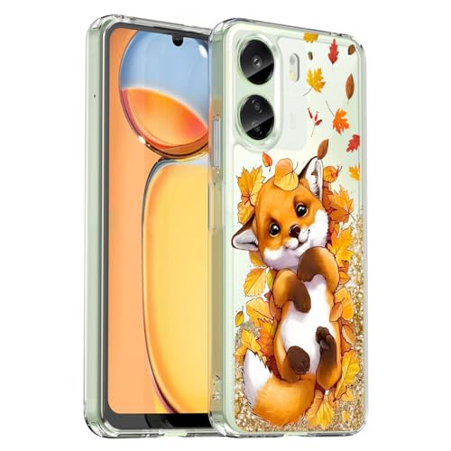 Anreixx Glitter Hülle für Xiaomi Redmi 13C 5G, Niedliche Fuchs Muster Silikonhülle mit glänzenden Sparkle Bling Quicksand & weiche TPU Bumper-Kissen von Anreixx