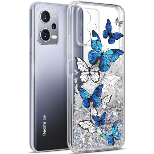 Anreixx Glitter Hülle für Xiaomi Redmi Note 12 5G, Niedliche Schmetterling Muster Silikonhülle mit glänzenden Sparkle Bling Quicksand & Soft TPU Bumper Kissen von Anreixx