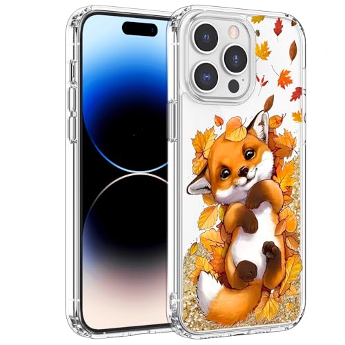 Anreixx Glitter Hülle für iPhone 14 Pro, Niedliche Fuchs Muster Silikonhülle mit glänzenden Sparkle Bling Quicksand & weiche TPU Bumper-Kissen von Anreixx