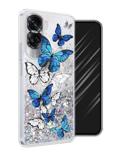 Anreixx Glitzer Hülle für Honor 90 Lite, Niedliche Schmetterling Muster Silikonhülle mit glänzenden Sparkle Bling Quicksand & Soft TPU Bumper Kissen von Anreixx