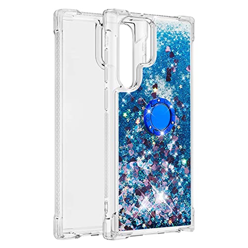 Anreixx Hülle für Samsung Galaxy S22 Ultra, Glitzer Flüssig Bewegende Treibsand Transparent Handyhülle Case mit 360 Grad Ring Ständer Ultradünn Stoßfest TPU Silikon Tasche Schutzhülle von Anreixx