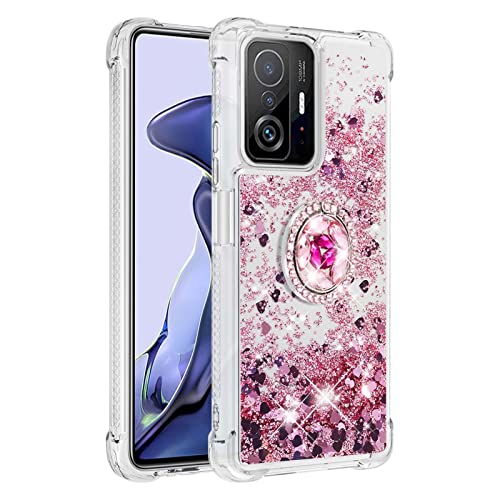 Anreixx Hülle für Xiaomi 11T/11T Pro, Glitzer Flüssig Bewegende Treibsand Transparent Handyhülle Case mit 360 Grad Ring Ständer Ultradünn Stoßfest TPU Silikon Tasche Schutzhülle von Anreixx