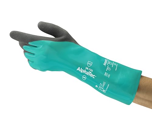 Ansell AlphaTec 58-735 Chemikalienschutz-Handschuhe aus Nitril Schnittschutz, Heimwerker-, Industrie- und Mechanik-Arbeiten, Grün, Größe 9 (6 Paar) von Ansell