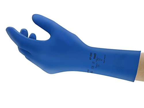 Ansell AlphaTec 87-245 Mehrzweckhandschuhe aus Latex, Chemikalienschutz, Lebensmittel Geeignet, Wiederverwendbare Gummihandschuhe, Hausputz, Haushalt, Kochen, Blau, Größe S (12 Paar) von Ansell