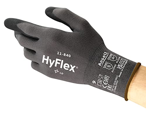 Ansell HyFlex 11-840, Professionelle Arbeitshandschuhe, Abriebfeste Nylon Handschuhe mit Nitrilbeschichtung, Industrielle Sicherheitshandschuhe, Schwarze Schutzhandschuhe, 1 Paar, Gr. S von Ansell