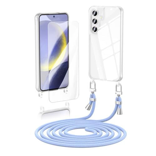 Anshow Verbesserte Handykette für Samsung Galaxy A15 Hülle mit Band + 1 Schutzfolie, Necklace Stoßfest Handyhülle Samsung Galaxy A15 Case Transparent Schutzhülle zum Umhängeband Abnehmbar, hellblau von Anshow