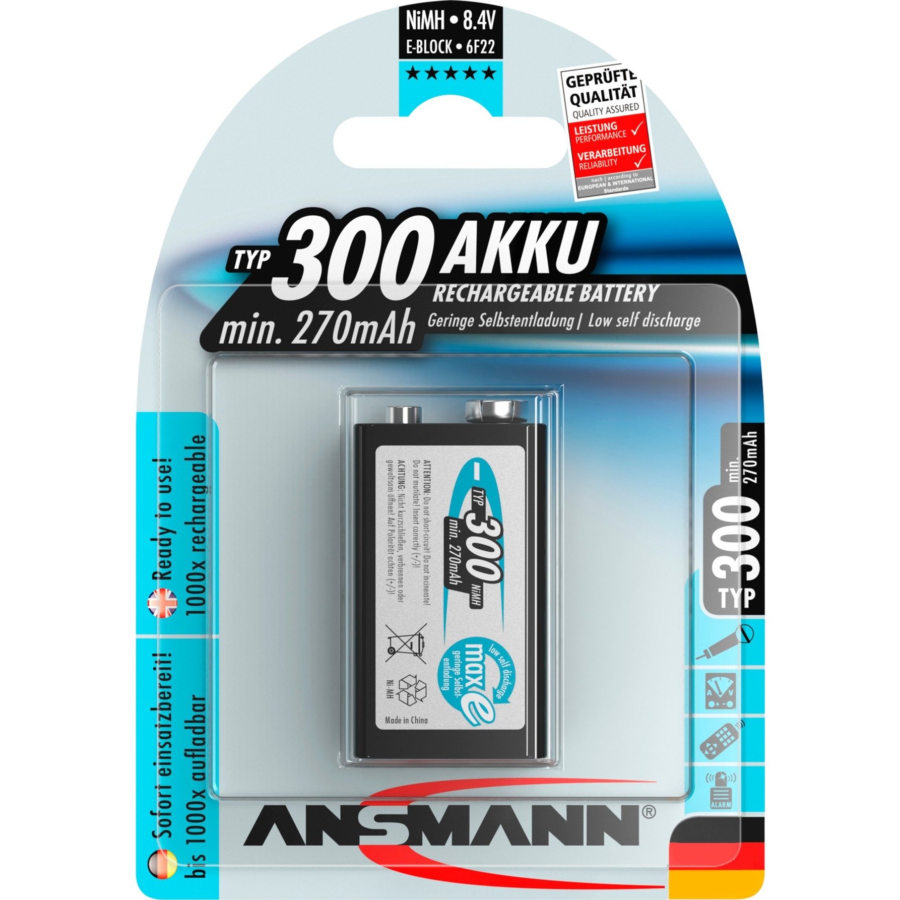 270mAh 9V E-Block maxE plus, Akku von Ansmann