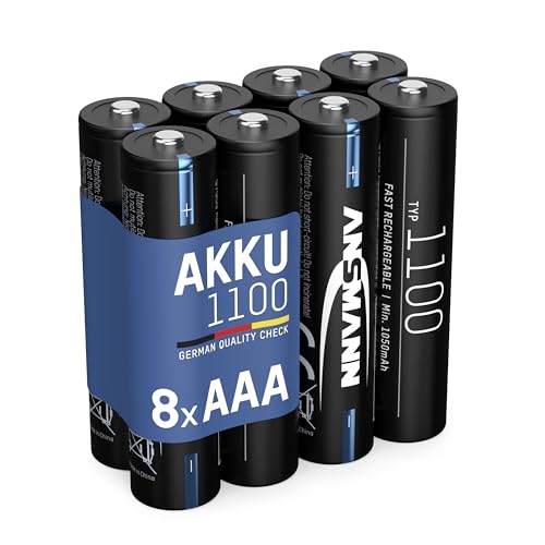 ANSMANN Akku Micro AAA 1050 mAh 1,2V NI-MH, 8 Stück, wiederaufladbar, ideal für Kamerablitz, ferngesteuerte Autos, Kameras, Radio, hohe Kapazität von Ansmann