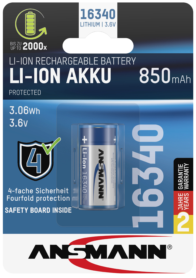 ANSMANN Li-Ion Akku 16340, 3,6 V, 850 mAh von Ansmann