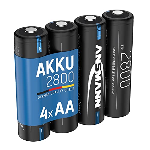 ANSMANN NiMH Akku AA Typ 2800 1,2V (4er Pack) - Mignon AA Batterien wiederaufladbar, hohe Kapazität, min. 2650 mAh, für hohen Strombedarf z.B. Taschenlampe, Controller, Kamera, Foto-Blitz, Modellbau von Ansmann