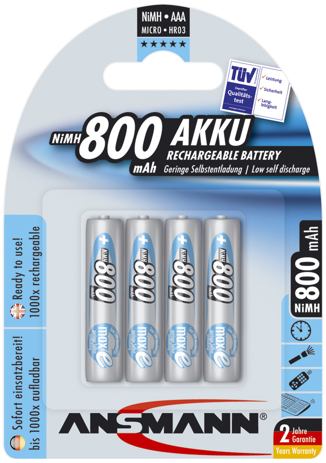 ANSMANN NiMH Akku maxE, Micro (AAA) 800 mAh, 4er Blister von Ansmann
