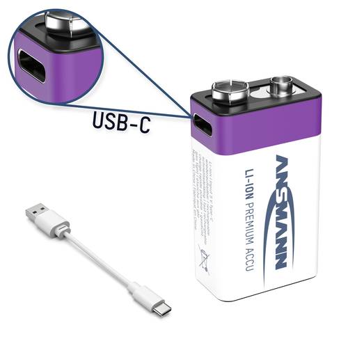 Ansmann E-Block USB-C USB-C® Akku Li-Ion 400 mAh 9V 1St. von Ansmann