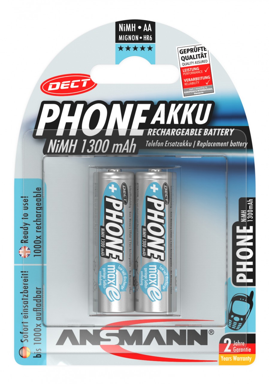 Ansmann NiMH-Akku Mignon 1300mAh DECT 2er Blister von Ansmann