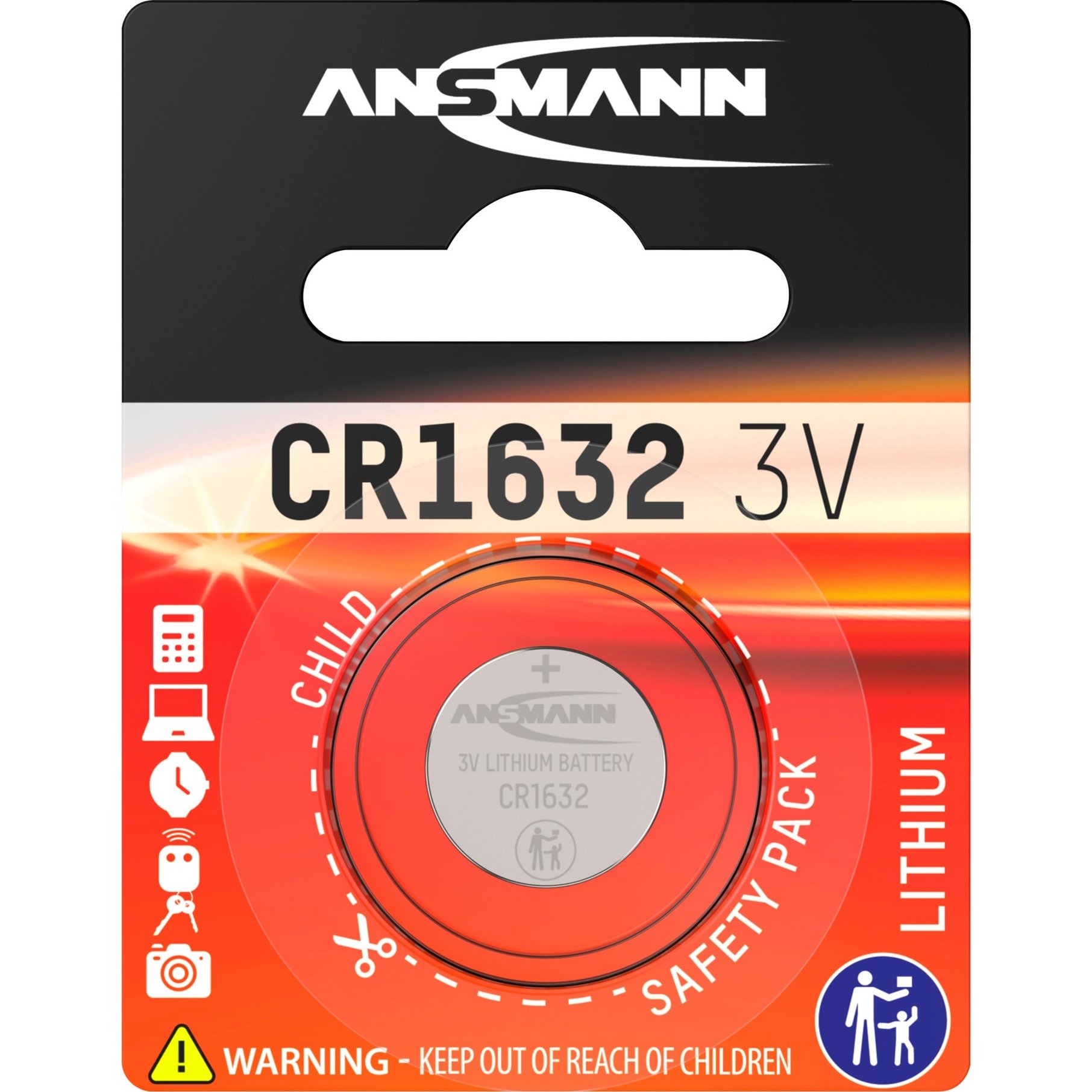 Lithium Knopfzelle CR1632, Batterie von Ansmann