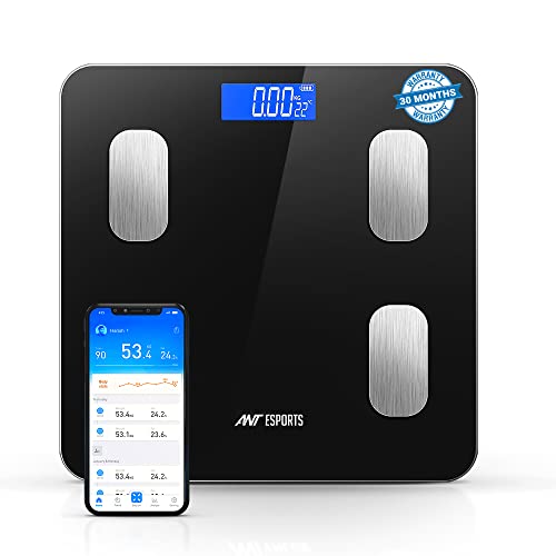 Ant Esports Flora Smart Scale | Digital Bathroom Scale | Accurate to 0.1kg | Body Weight and Fat Monitor | Muscle BMI | Bluetooth Electronic Body Composition Monitor | 180kg Capacity | Black von Ant Esports