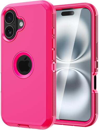 Antonoo Schutzhülle für iPhone 16 Plus, robust, militärischer Fallschutz, strapazierfähig, rutschfest, stoßfest, mit integriertem Displayschutz, 17 cm (6,7 Zoll), Rosa von Antonoo