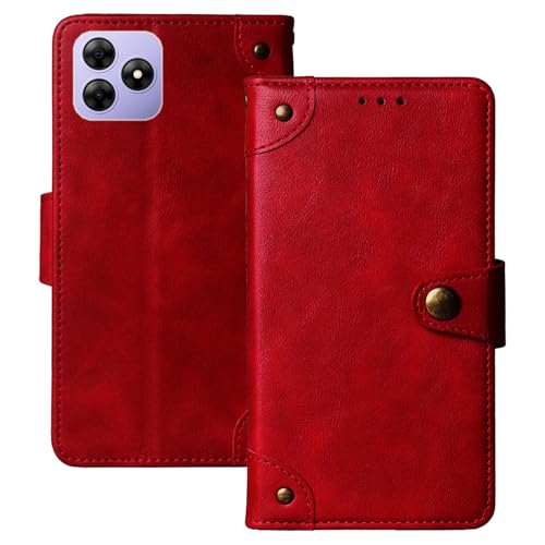 Anybird Retro Flip Leder Tasche Hülle Für Blackview Wave 8C / Oscal Flat 2 6.56" Lederhülle Handyhülle Schutz Handy Etui Cover Case Abdeckung (Rot) von Anybird