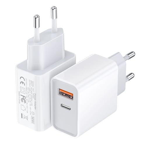 2er-Pack USB C Ladegerät, 30W PD QC 3.0 Dual Port USB C Netzteil Schnellladegerät für MacBook Air/iPhone 15/15 Pro/15 Pro Max/15 Pro Max/13/12, Samsung Galaxy Google GaN Fast Charger USB C von Anykon