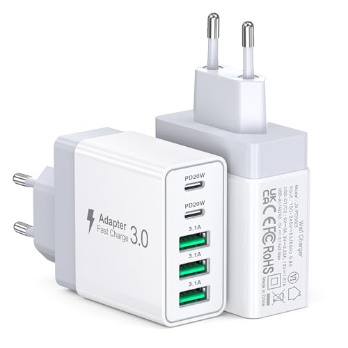 USB C Ladegerät, 50W 5-Port USB Schnellladegerät PD3.0 Mehrfach stecker USB c Charger, Ladestecker kompatibel mit iPhone 15/15 Pro/15 Plus/14 Pro Max, Samsun.g/Google/Tablet netzteile für Handys von Anykon