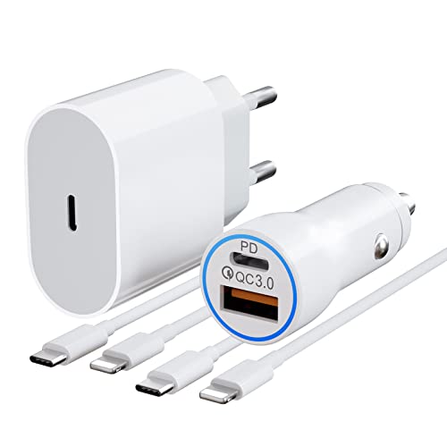 USB C Schnellladegerät USB C Autoladegerät, 20W iPhone Ladegerät & 38W Kfz Ladegerät USB C Zigarettenanzünder Adapter mit 2Pack Type C Schnell Ladekabel für iPhone von Anytrox