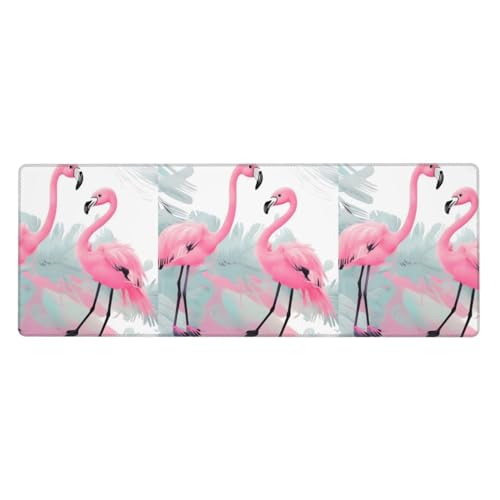 Großes Gaming-Mauspad mit Flamingo-Motiv, erweitertes Mauspad mit genähten Kanten, 80 x 30 cm, rutschfeste Unterseite für Zuhause und Büro von AoRom