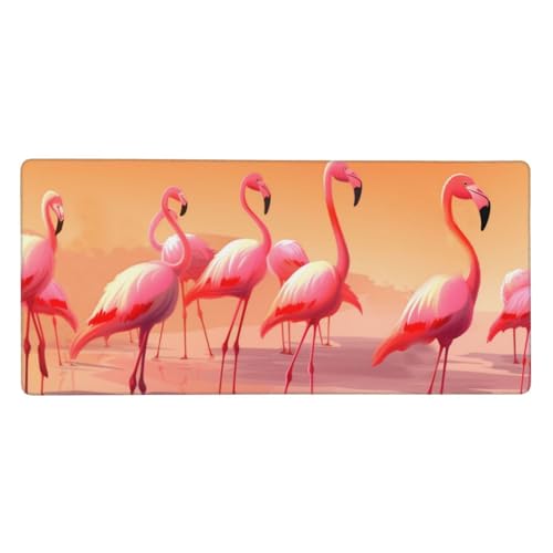 Großes Gaming-Mauspad mit Flamingo-Motiv, erweitertes Mauspad mit genähten Kanten, 90,2 x 40,6 cm, rutschfeste Unterseite für Home Office von AoRom