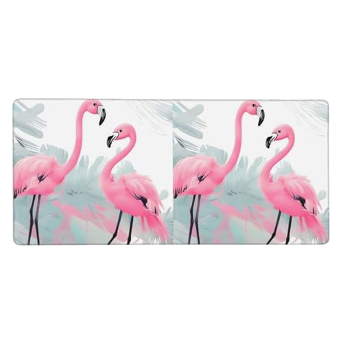 Großes Gaming-Mauspad mit Flamingo-Motiv, erweitertes Mauspad mit genähten Kanten, 90,2 x 40,6 cm, rutschfeste Unterseite für Zuhause und Büro von AoRom