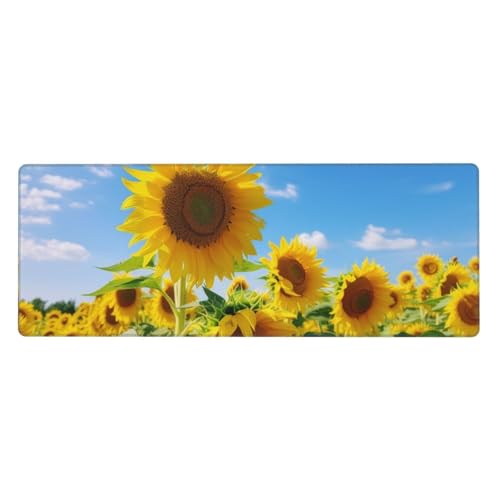 Großes Gaming-Mauspad mit goldenen Sonnenblumen, erweitertes Mauspad mit genähten Kanten, 80 x 30 cm, rutschfeste Unterseite für Home Office von AoRom