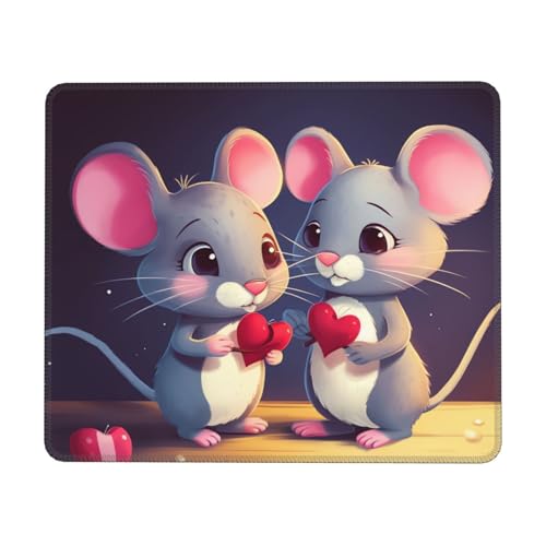 Mauspad mit Aufdruck "Mouse in Love", Gaming-Mauspad mit robusten genähten Kanten, rutschfeste Gummiunterseite für Computer, Laptop von AoRom