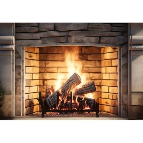 Aoihrraan 1,8x1,2m Brennender Kamin Backdrop Brennholz Ziegelwand Brennende Feuer Holz Flammen Logs Winter Fotografie Hintergrund Kinder Camping Grills Weihnachtsfeier Dekoration Foto Requisiten von Aoihrraan